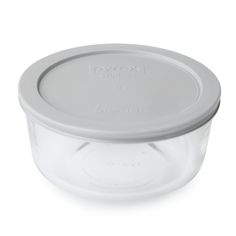 (1) bol en verre de 4 tasses Pyrex (1) et (1) couvercle en PC (7201), Gris jet