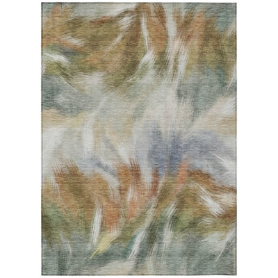 8' X 10' Beige And Copper Abstract Washable Indoor Outdoor Area Rug