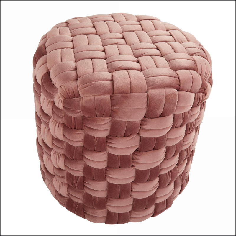 Ottoman 16'' Round Braided Contemporary Blush Pink Velvet | Velvet, Pink