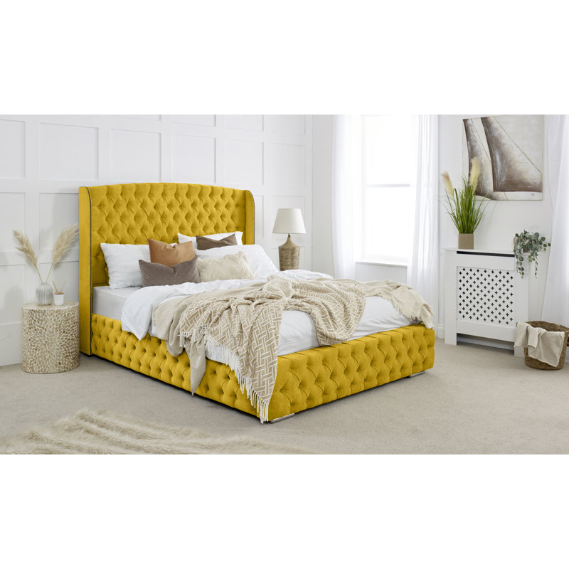 Jaidan Upholstered Bed, Single (3'), Mustard Gold