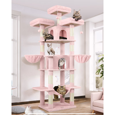 CT81F Big Cat Tower For Indoor Cats, XXL Cat Tree With Scratching Post, Hammock, Perches, Condos, And Hanging Baskets For Multiple Adult Cats