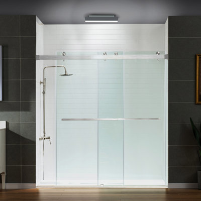 Porte de douche coulissante double sans cadre de 66 à 72 po de largeur x 76 po de hauteur avec quincaillerie en acier inoxydable, verre trempé transparent de 5/16 po (8 mm) | Sécuritaire, résistant à l'explosion