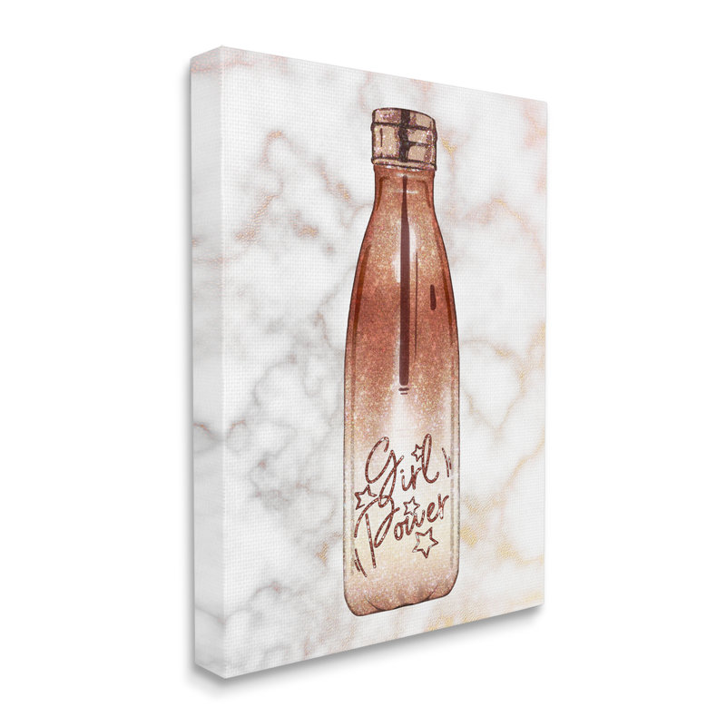 Girl Power Quote Fashion Bottle Over Marble, Toile tendue, H 30 po x l 24 po