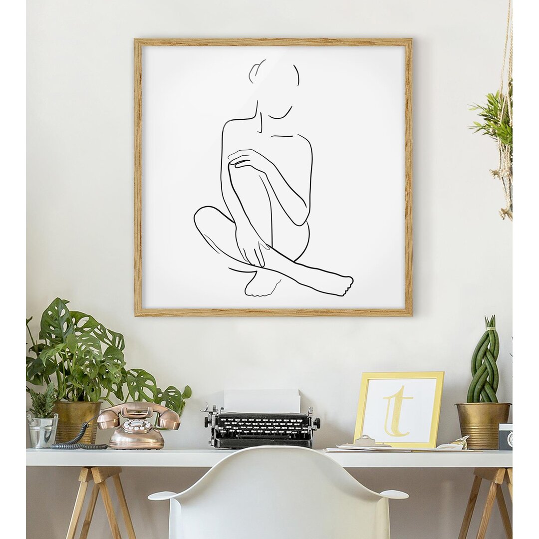 Gerahmter Grafikdruck Line Art Woman Sitting