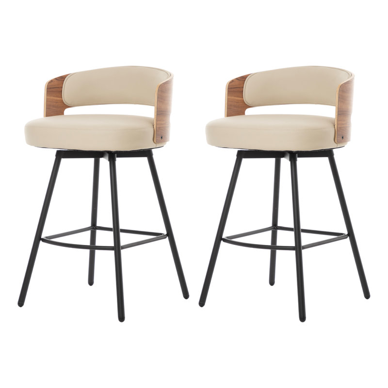 Chelsea Swivel Bar Stools With PU Cushion And Bentwood Back – Metal Frame, Beige