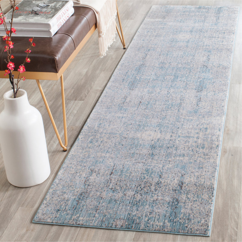 Tapis bleu sarcelle tissé à la machine Mailelani, Tapis de couloir 2 pi 3 po x 6 pi