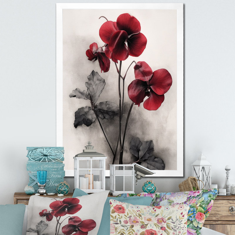 Red Violets Dreamer I - reproduction sur toile, Cadre photo blanc, H 20 po x l 12 po x P 1 po