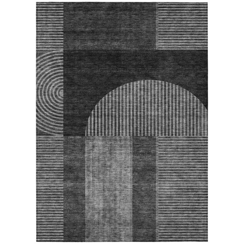 Tapis intérieur lavable à motif géométrique 8 pi x 10 pi gris