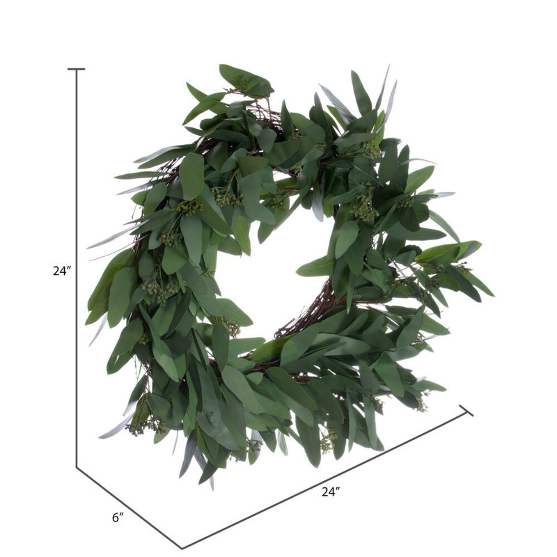 Faux Eucalyptus Polyester Wreath, 24" H x 6" W x 24" D
