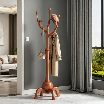 Portemanteau autoportant en bois avec 8 crochets, portemanteau en forme de branche d'arbre de 72,3 po de hauteur, base robuste en forme de sphère, capacité de charge de 160 lb pour la chambre du couloir d'entrée, brun