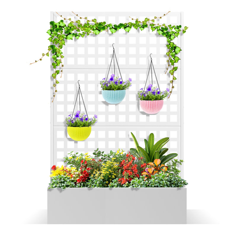 Boîte à fleurs en métal avec treillis, lit de jardin surélevé avec treillis pour plantes grimpantes, boîte à fleurs extérieure avec trous de drainage pour patio, balcon et jardin