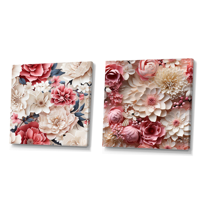 Maelys - Ensemble de 2 reproductions d'art murales florales, Toile tendue, H 36 po x l 73 po x P 1,5 po