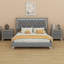 Ensemble de chambre à coucher 3 pièces, lit plateforme tapissier avec lumières DEL et deux tables de chevet-130956731