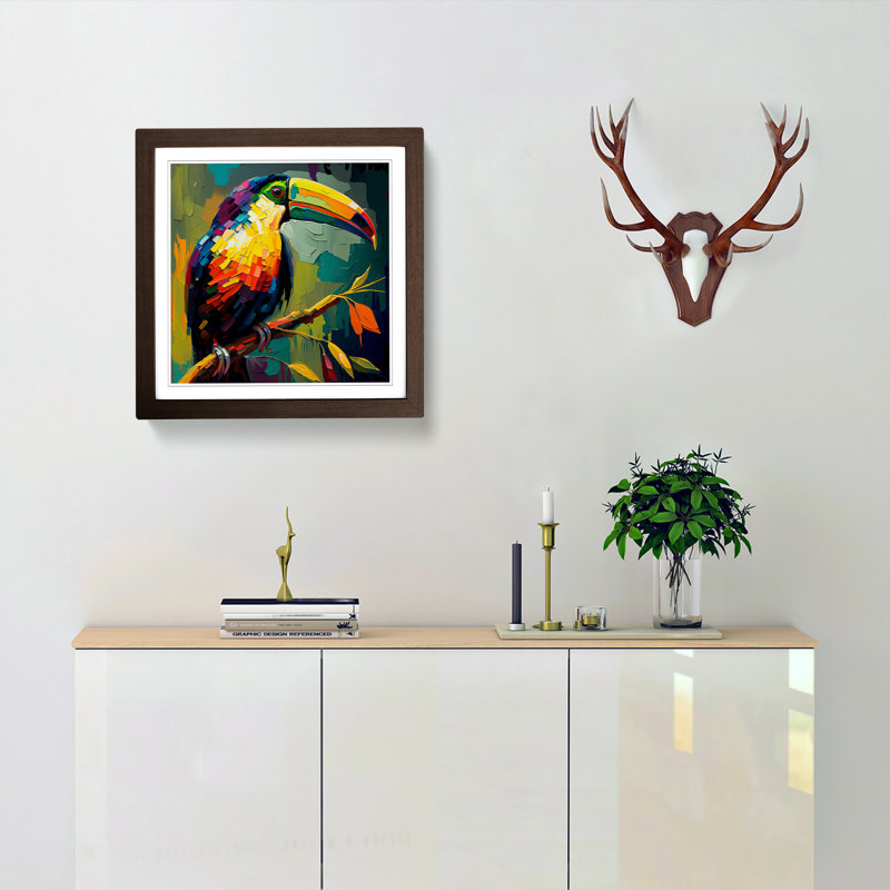 Toucan Palette Knife Painting - Framed Print, Walnut