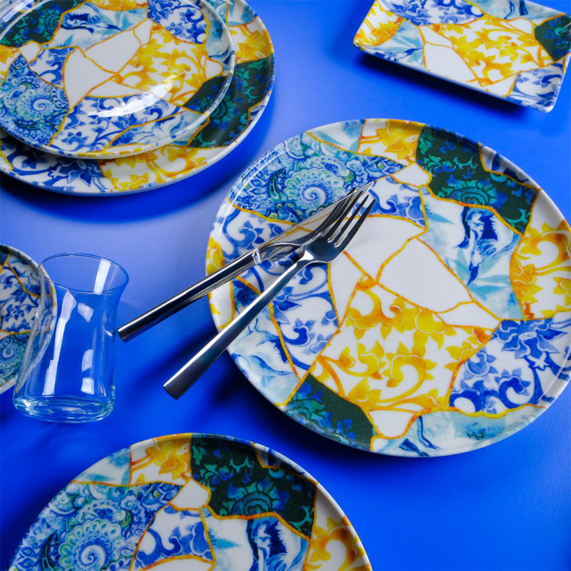 Ensemble de petit déjeuner (30 pièces), Floral bleu / jaune
