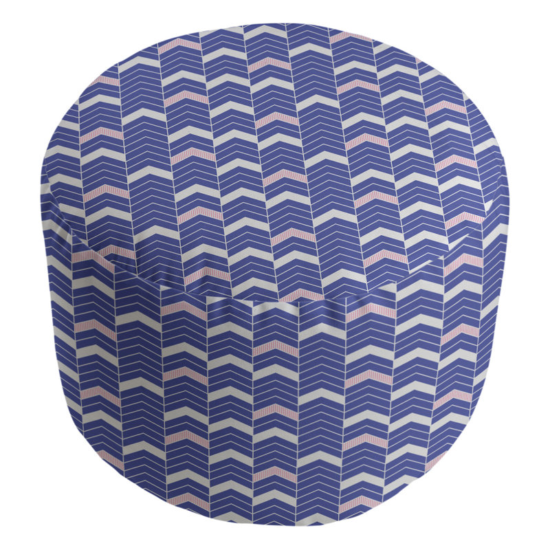 Upholstered Pouf, Blue/Pink