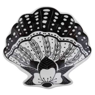 Plateau à bijoux bohème en forme de coquillage noir et blanc