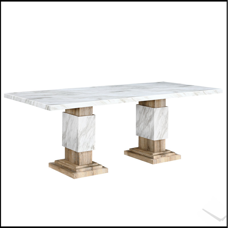 Table de salle à manger Stacey, Gris clair/beige, Bois d'hévéa
