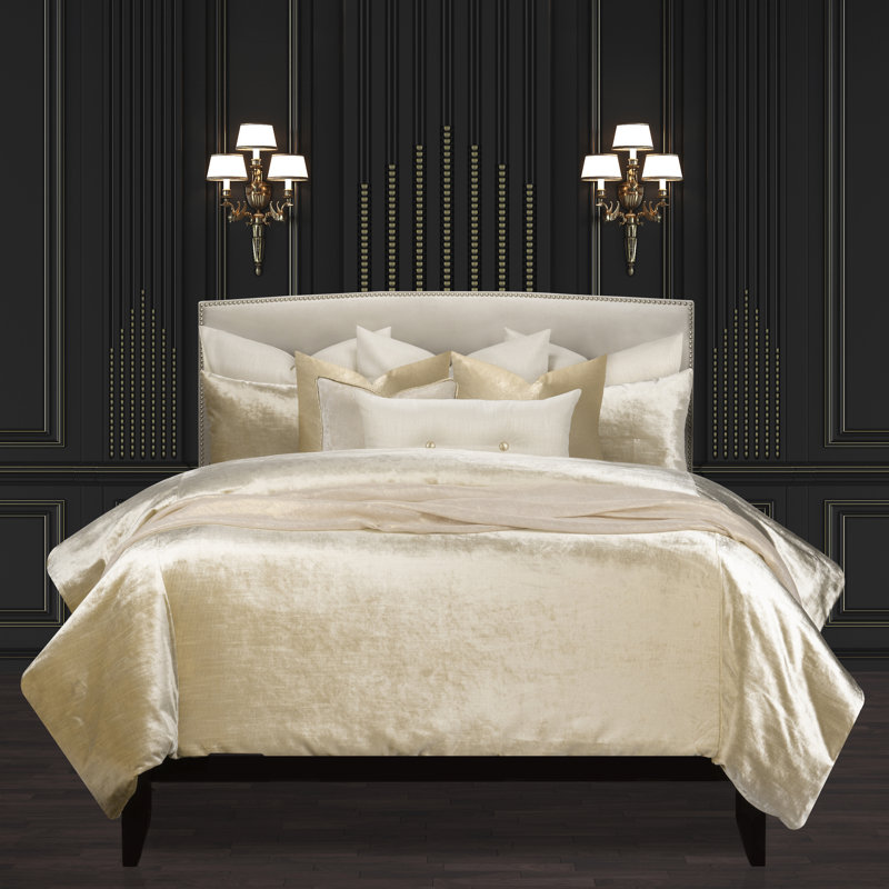 Golden Hours Gold Velvet Duvet Cover & Insert Set, Cal King Duvet Cover + 5 Shame + 4 Throw Pillow
