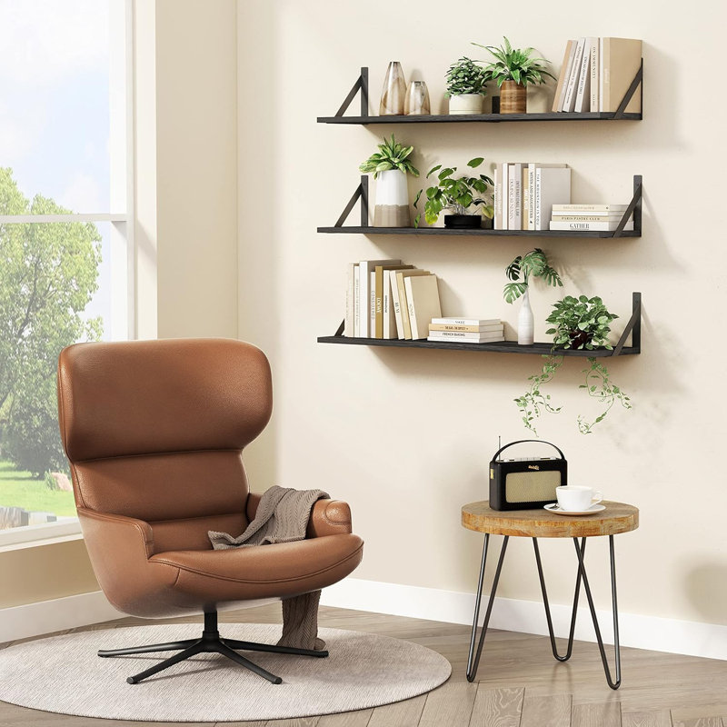 Floating Shelves Set Of 3, Heavy Duty Wall Mounted Shelving For Storage And Organization, Rustic Modern Design For Living Room, Bedroom, Library, And Closet
