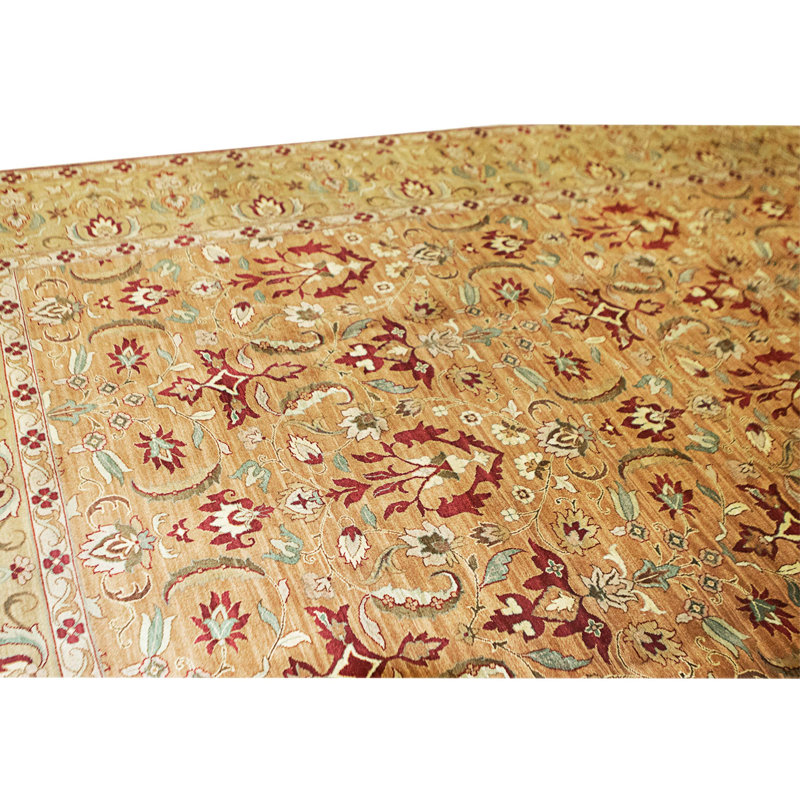 Hand Knotted Wool Area Rug in Gold