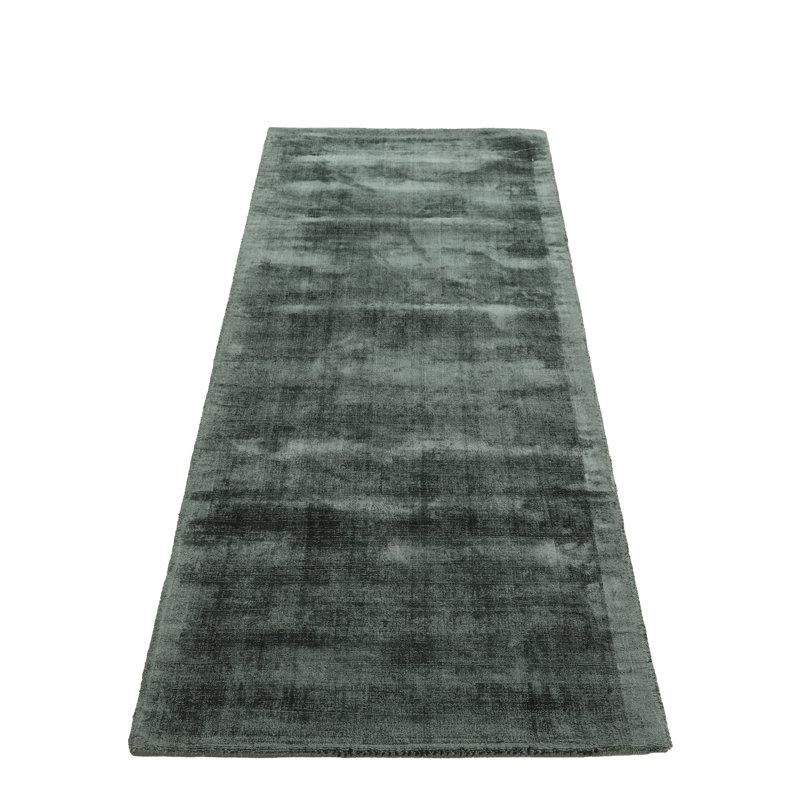 Ava Handmade Viscose Silky Solid Soft Dark Green Rug, Runner 80 x 400cm