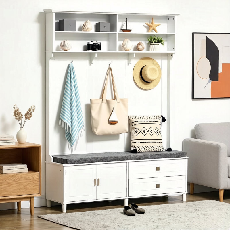 Portemanteau élégant avec espace de rangement, portemanteau d'entrée, portemanteau chic