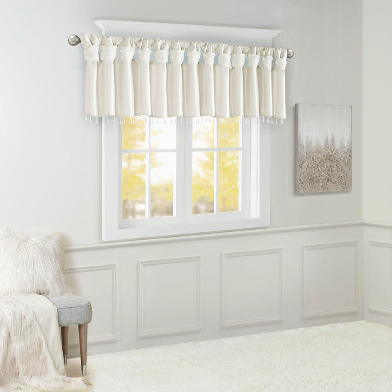Cantonnière légère en fausse soie avec perles - blanc 50 po x 26 po, Blanc