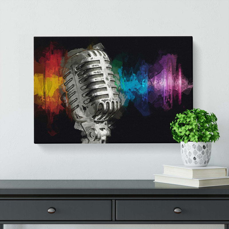 Silver Vocal Microphone In Abstract - Wrapped Canvas, 35cm H x 50cm W x 3cm D