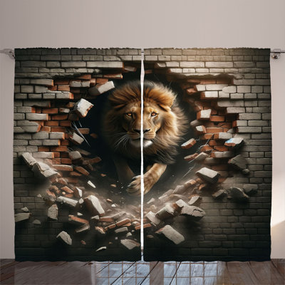 Curtains 2 Panel Set King Emerging from Brick Wall 108""x Mustard and Dark Mustard -  Ambesonne, p_430022_108x96