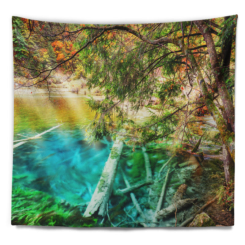 Tapisserie lac coloré avec troncs d'arbres, H 68 po x l 80 po
