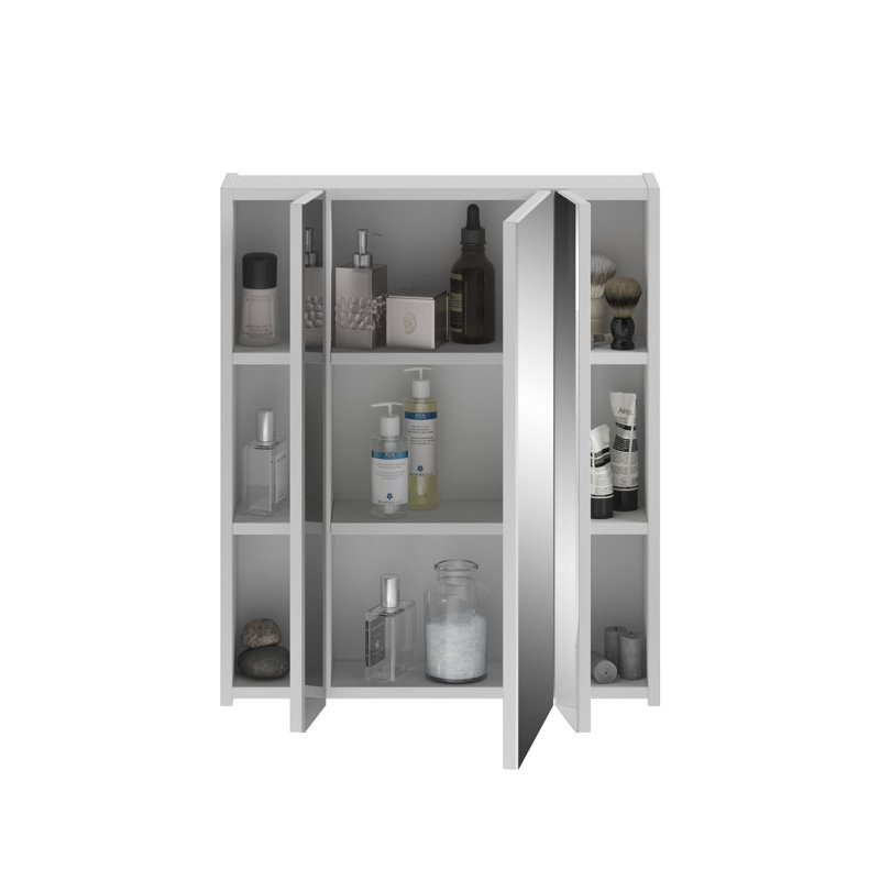 Haakim 60mm W 70mm H Wall Mounted Required Frameless Medicine Cabinet Mirror Fixed, White