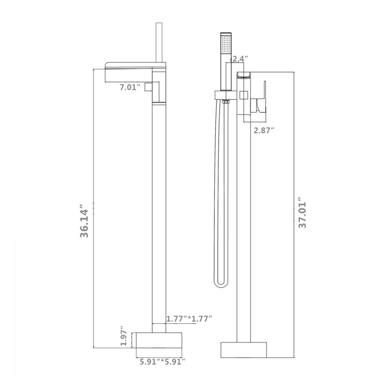 Bathroom Tub Filler With Waterfall Spout And Hand Shower In Matte Finish Rust Faucet Mounting Hardware, Silver
