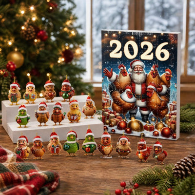 Calendrier de l'Avent 2026, décorations de Noël en forme de poule, compte à rebours de 24 jours, décorations à suspendre au sapin de Noël, cadeau surprise pour enfants et adultes