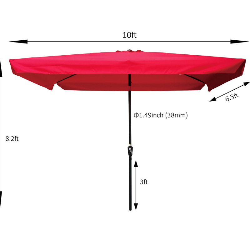 Parasol de patio rectangulaire 10 x 6,5 pi avec auvent facile - rouge pour les loisirs de jardin, Rouge