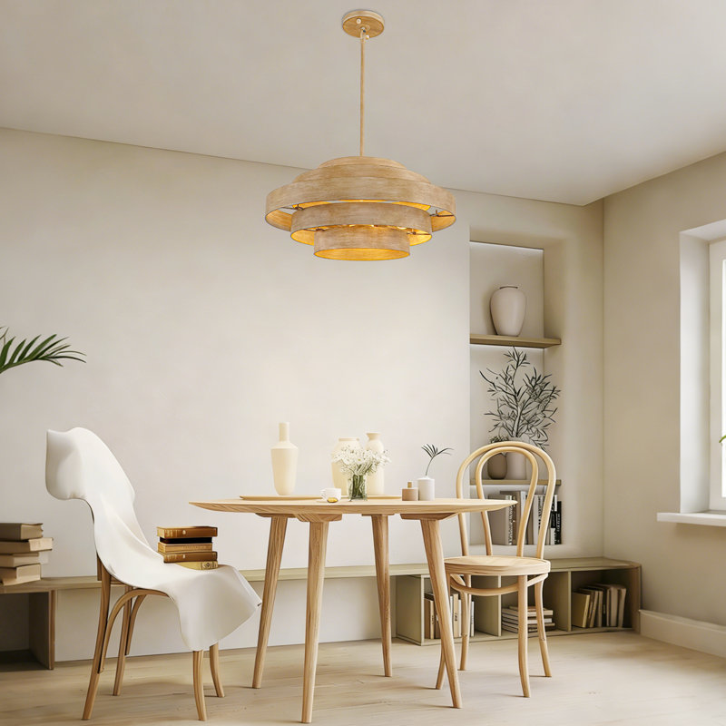 18.9 In.4-Light Wood Grain Drum Chandelier