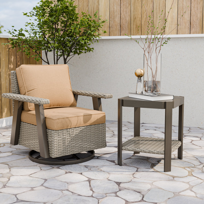 Ensemble 2 pièces de chaises pivotantes en osier avec coussins de 5 pouces et table d'appoint, Tanné