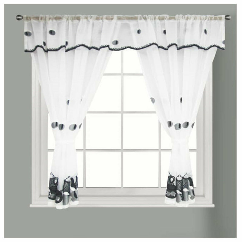 Pugliese Ruffled Kitchen Curtain, Width 137 x Drop 122cm, Black/White