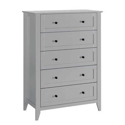 5-Drawer Tall Dresser with Deep Drawers & Metal Knobs, Modern Wood Chest