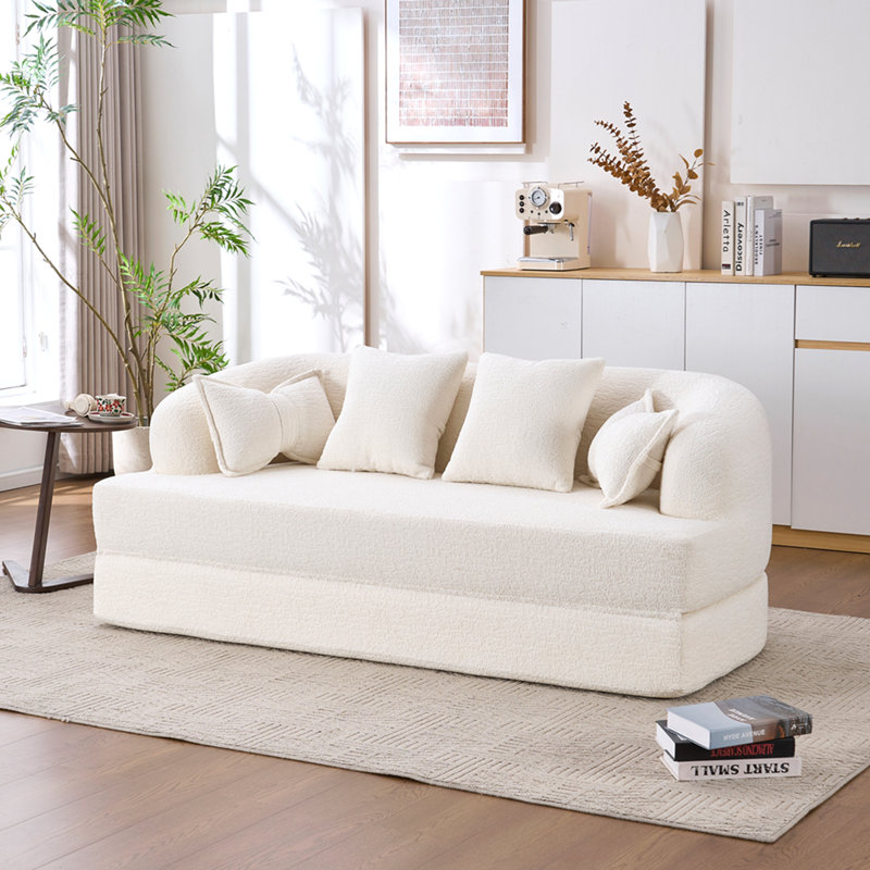 Canapé-lit 2-en-1 pliable, canapé-lit convertible pliable sans os de 70 pouces, 4 coussins, Blanc