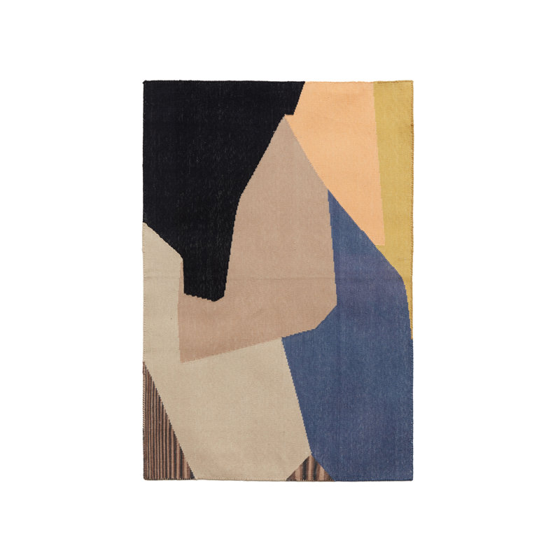 Rectangle Kulfi Abstract Flatweave Cotton Area Rug in Blue/Brown, Rectangle 9' x 12'