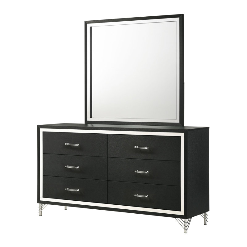 Commode 6 tiroirs et miroir noir