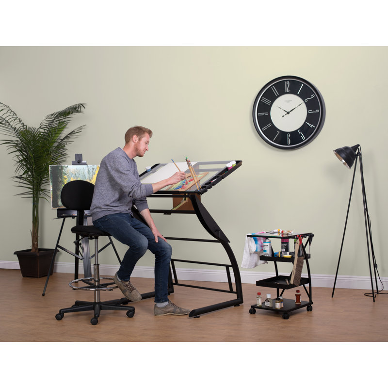 Versatile TriFlex 45" Glass Top Adjustable Drafting Table, Black