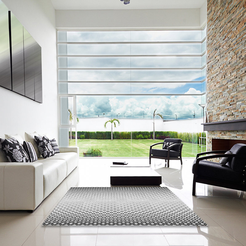 Tapis noir/gris à motifs, Carré 6 pi