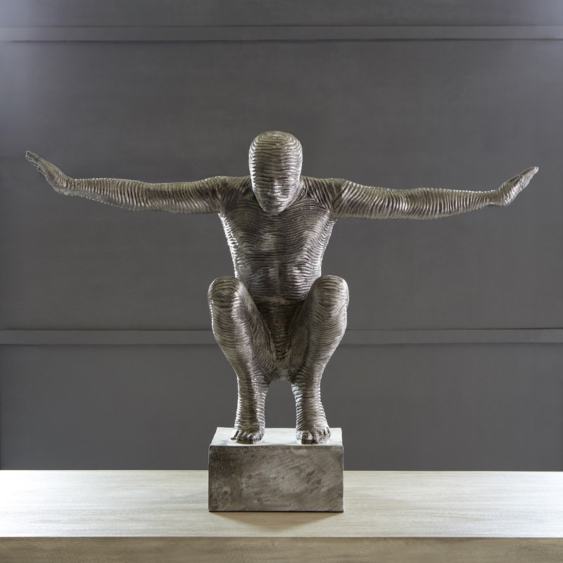 Transitional Large Silver Metal Outstretched Arms Statue
