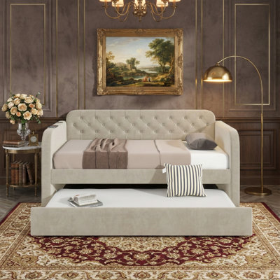 Lit de jour simple avec couchette 81,7 po L - Velours gris foncé, charge USB, capacité de 600 lb