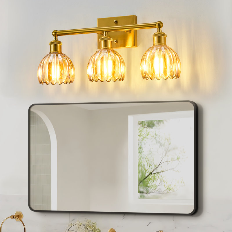 Luminaire de meuble-lavabo moderne avec abat-jour en verre E26, Cuivre, Doré, 3