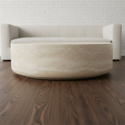 39.37-inch Living Room Round Coffee Table With Limestone-effect Texture Design