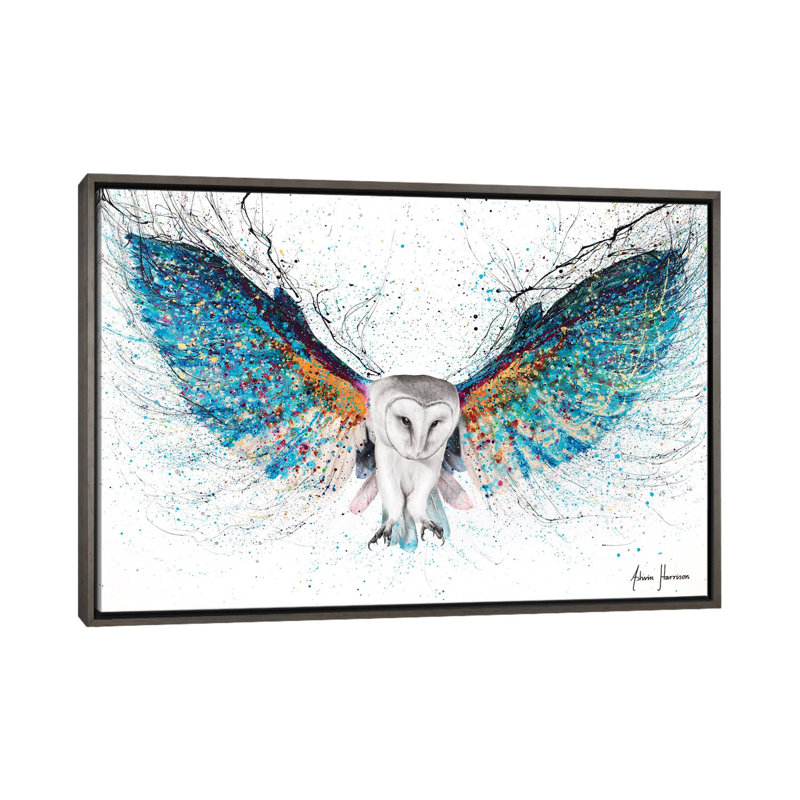 «Opulent Night Owl» par Ashvin Harrison - impression d'art graphique, Toile encadrée de bois rustique foncé, Sans mat