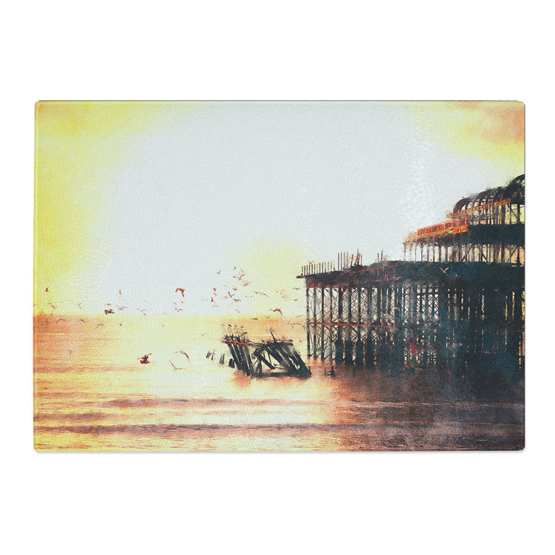 Tempered Glass the West Pier on Brighton Beach Painting Chopping Board, 20 cm x 28.5 cm